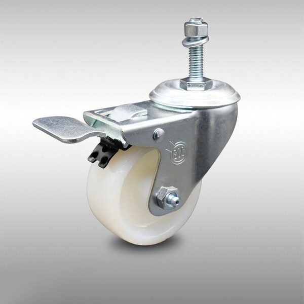 3 Inch SS Nylon Wheel Swivel 10mm Threaded Stem Caster with Total Lock Brake